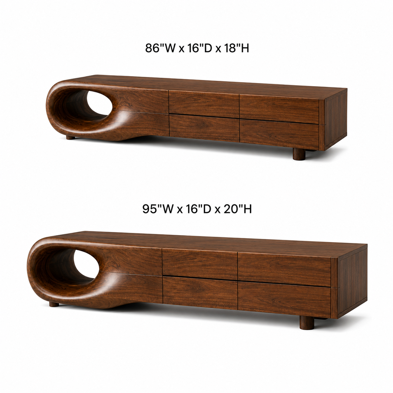 Floreno Curved Solid Wood TV Console For Living Room