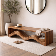 Ondelo Wave Design Solid Wood Bench For Entryway