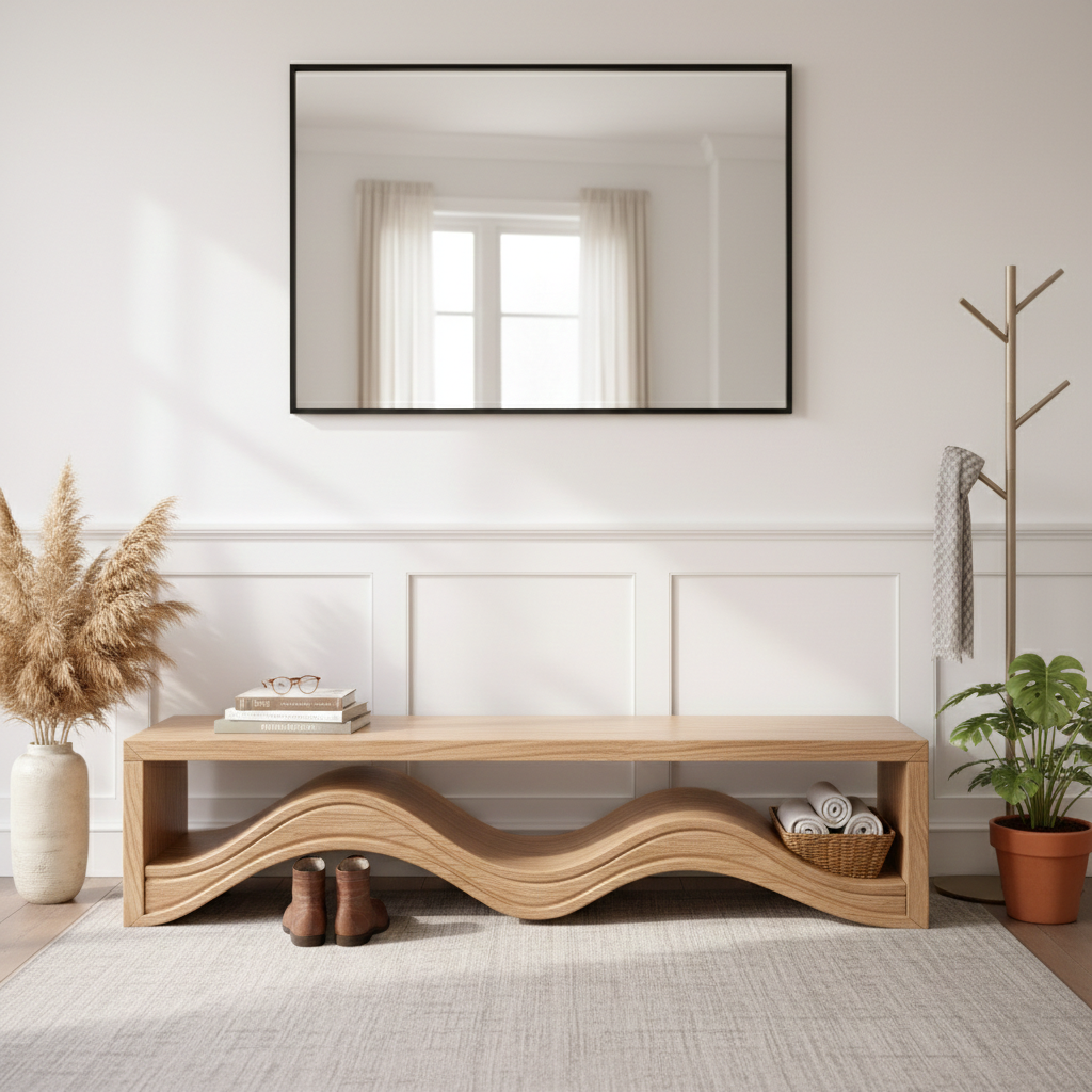 Sculptural Bench with Curved Wave Design