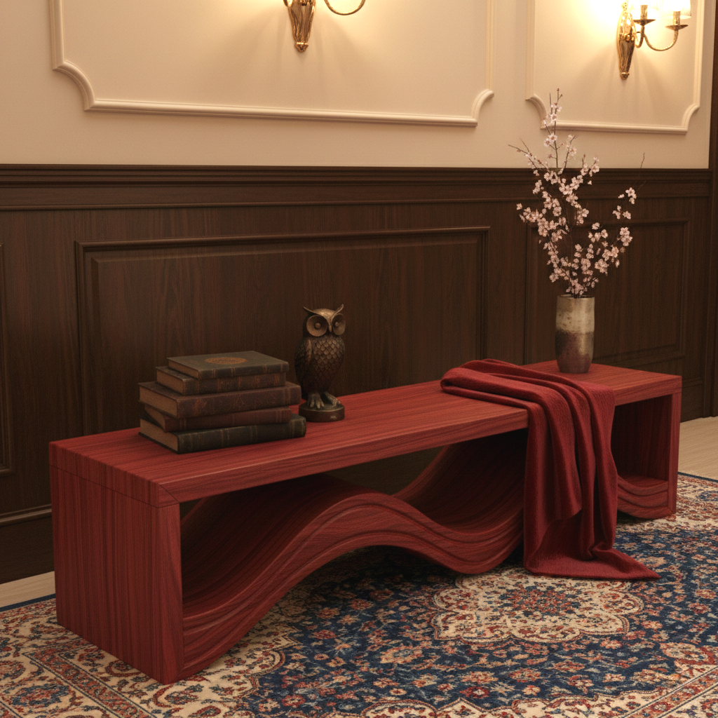 Ondelo Wave Design Solid Wood Bench For Entryway