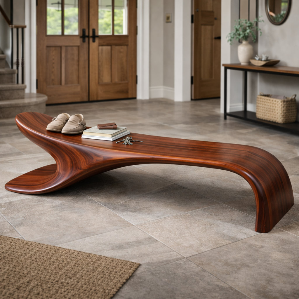 Sculptural Bench with Flowing Curves and Organic Design
