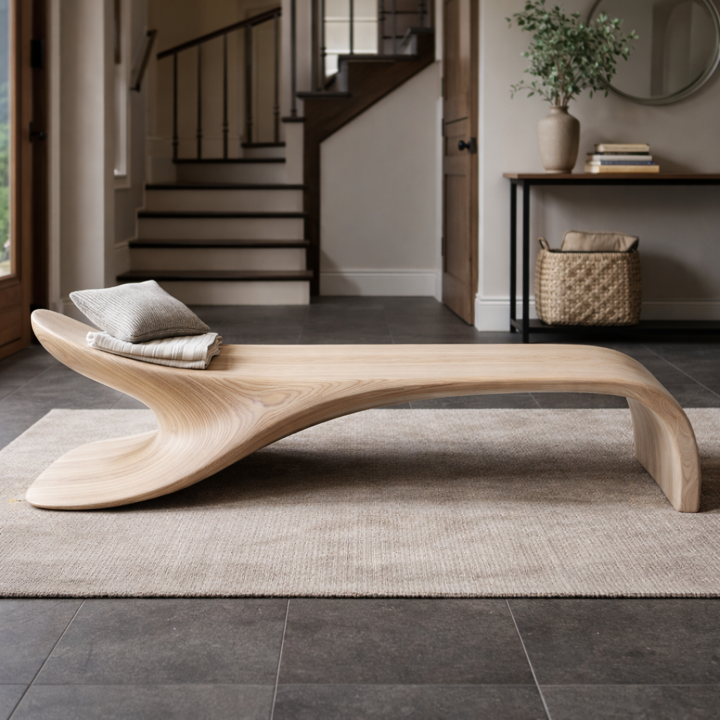 Fluenta Flowing Solid Wood Bench For Entryway