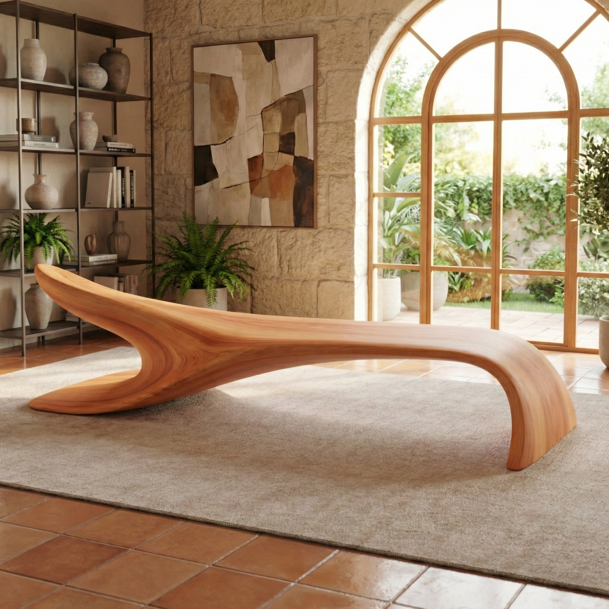 Fluenta Flowing Solid Wood Bench For Entryway