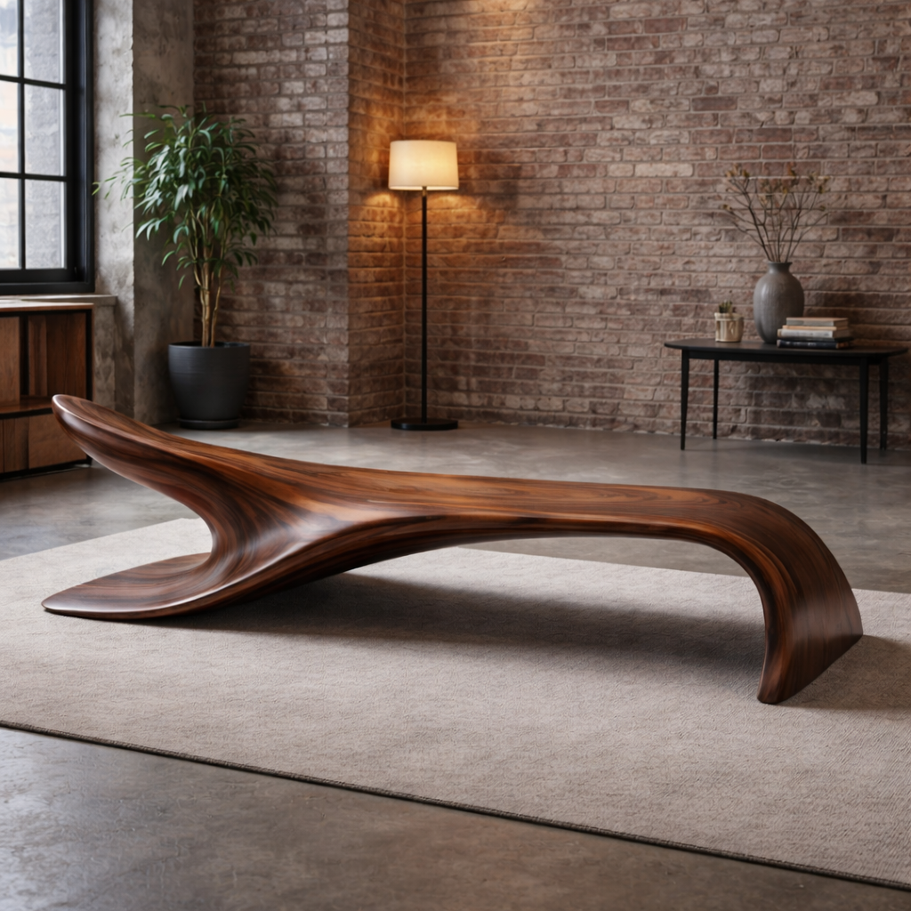 Fluenta Flowing Solid Wood Bench For Entryway