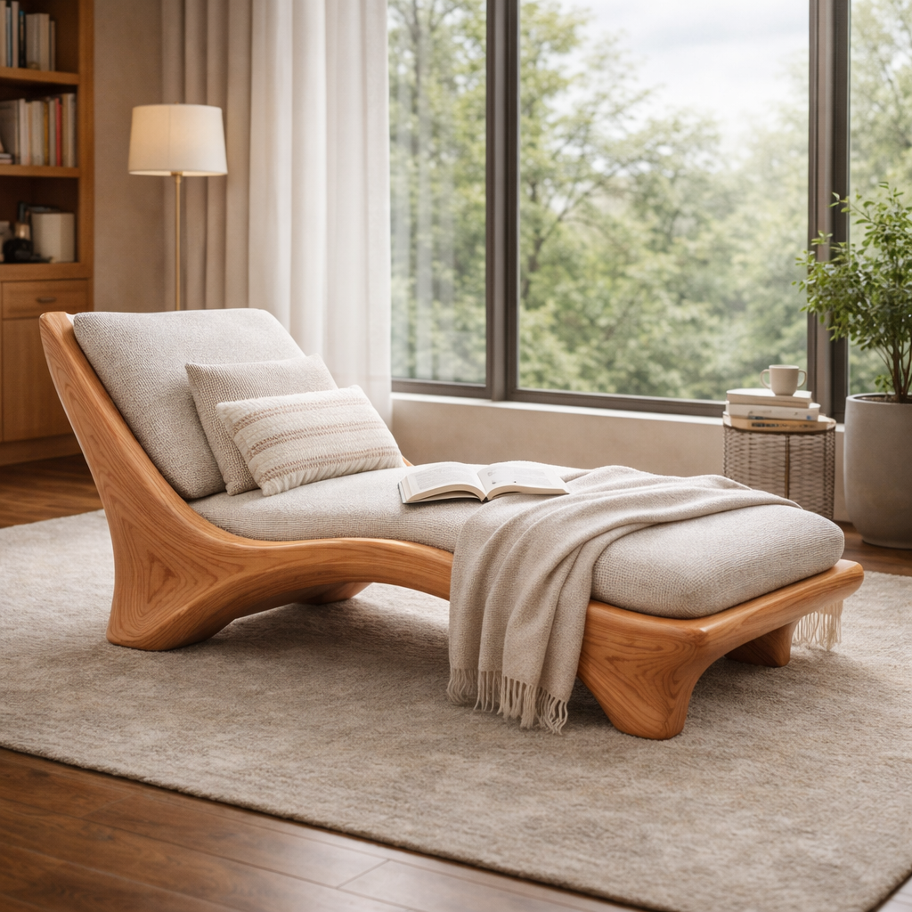 Serenna Curved Solid Wood Chaise Lounge For Living Room
