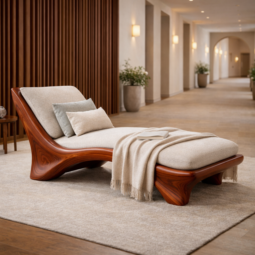Serenna Curved Solid Wood Chaise Lounge For Living Room
