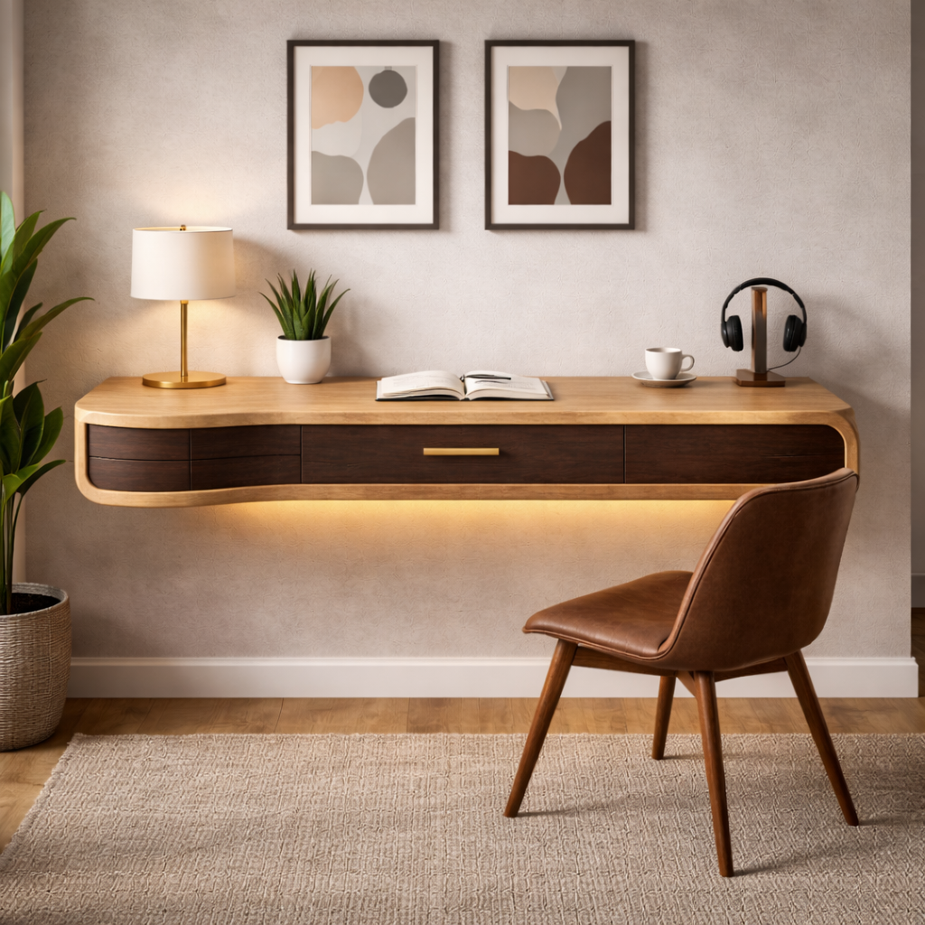 Aerova Floating Solid Wood Desk For Home Office