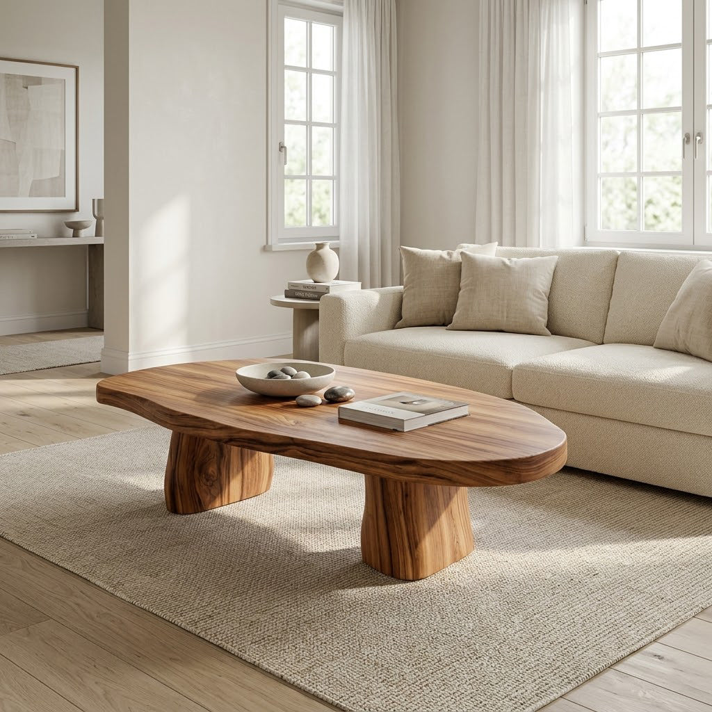 Sculptural Live Edge Slab Solid Wood Coffee Table