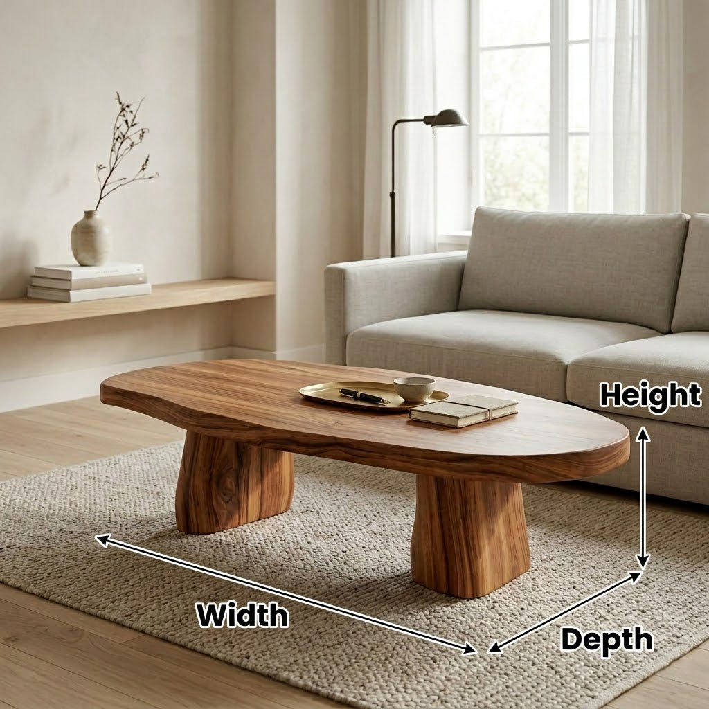 Sculptural Live Edge Slab Solid Wood Coffee Table For Living Room