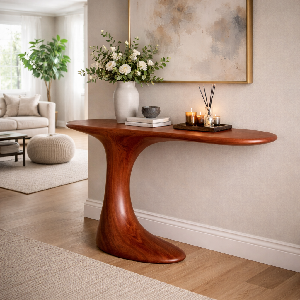 Fluvion Flowing Solid Wood Console Table For Entryway