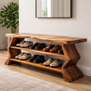 Shoelle Sculptural Solid Wood Shoe Bench Cabinet For Entryway