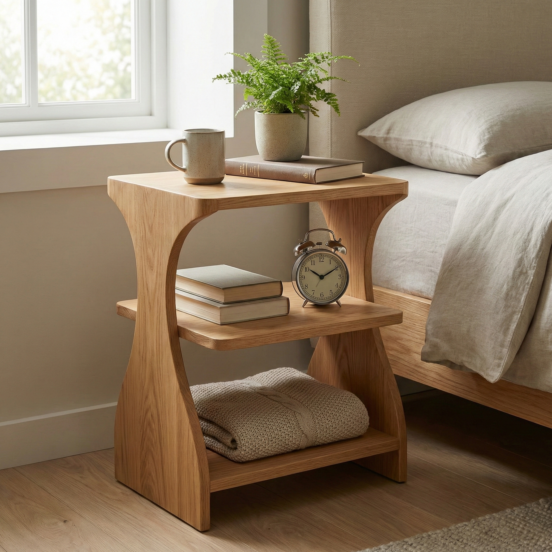Sculptural Side Table with Organic Curves and Open Storage – Awefurni