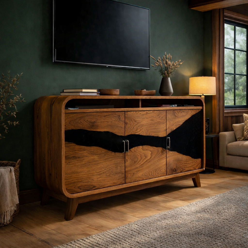 Sculptural Sideboard Media Console with Live Edge Design