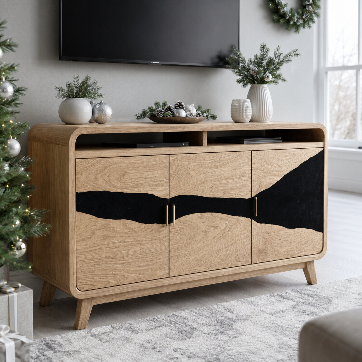 Silvane Live Edge Solid Wood Sideboard Console For Living Room