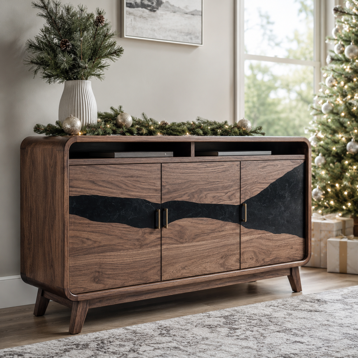 Silvane Live Edge Solid Wood Sideboard Console For Living Room