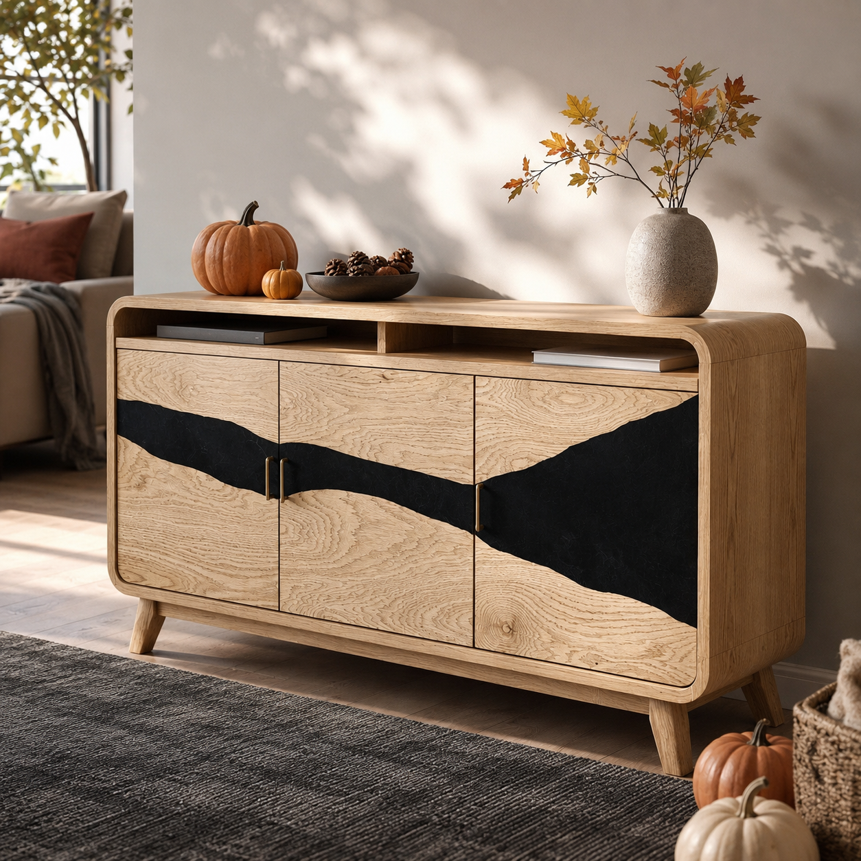 Silvane Live Edge Solid Wood Sideboard Console For Living Room