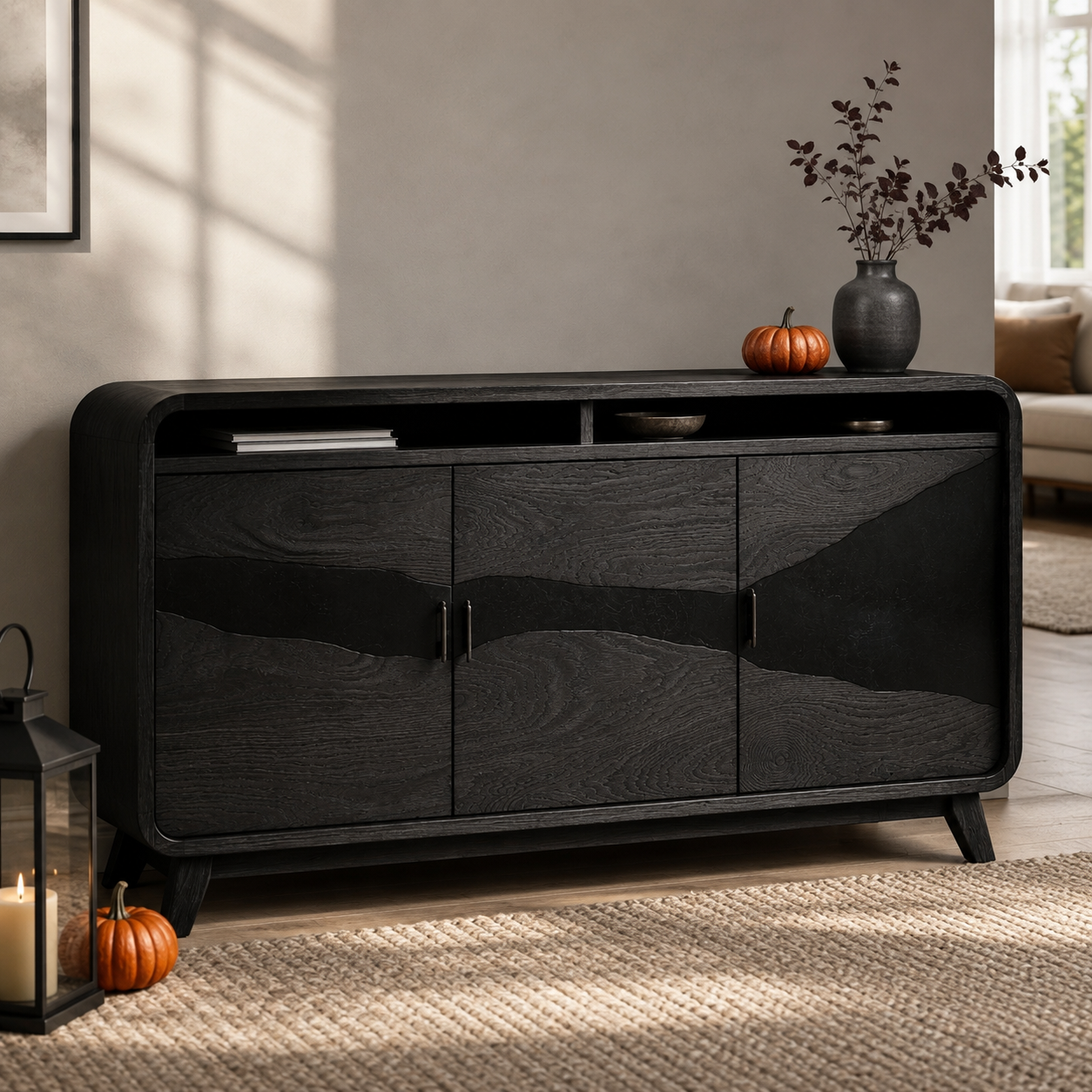 Silvane Live Edge Solid Wood Sideboard Console For Living Room