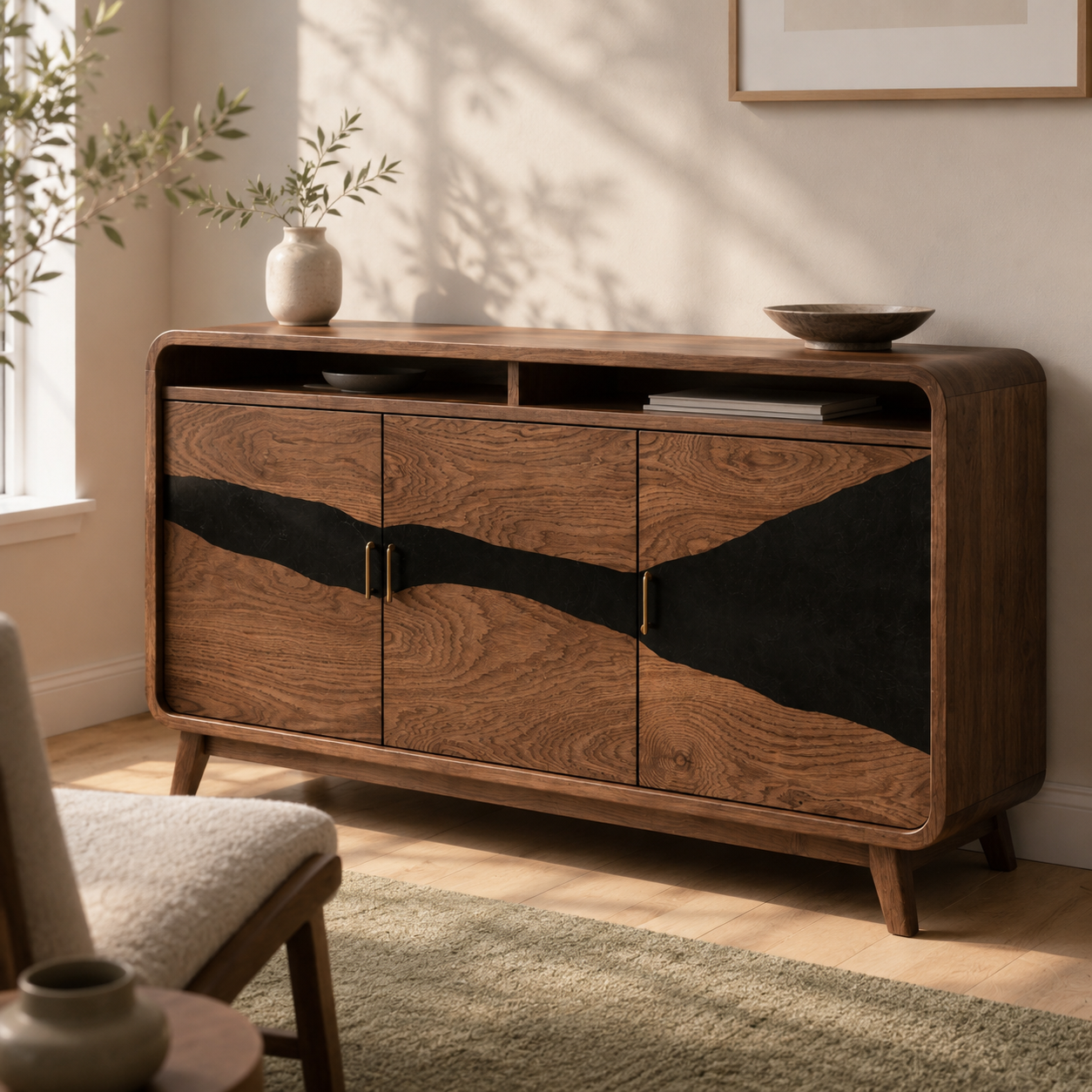 Silvane Live Edge Solid Wood Sideboard Console For Living Room