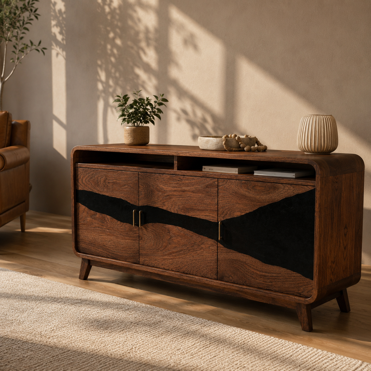 Silvane Live Edge Solid Wood Sideboard Console For Living Room