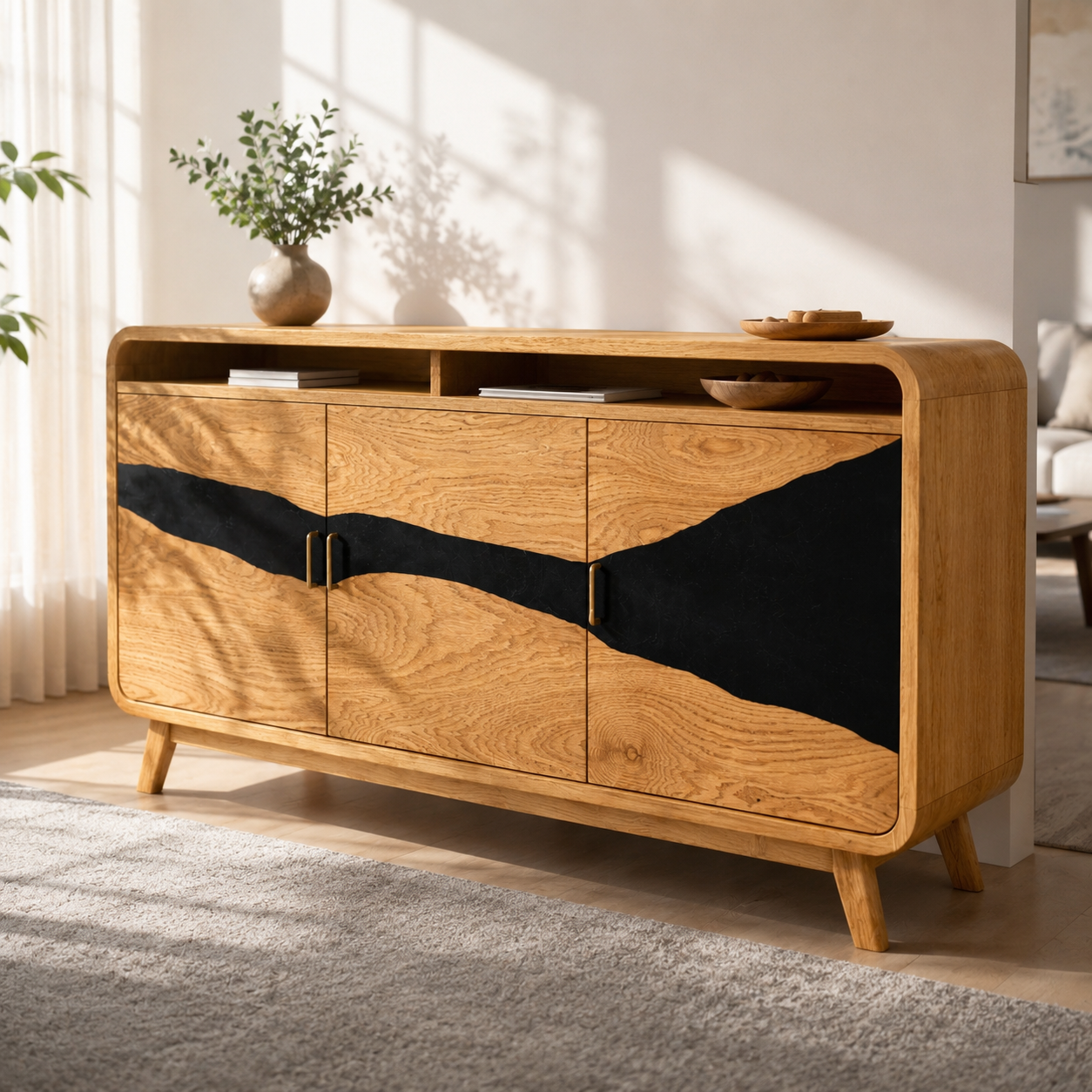 Silvane Live Edge Solid Wood Sideboard Console For Living Room