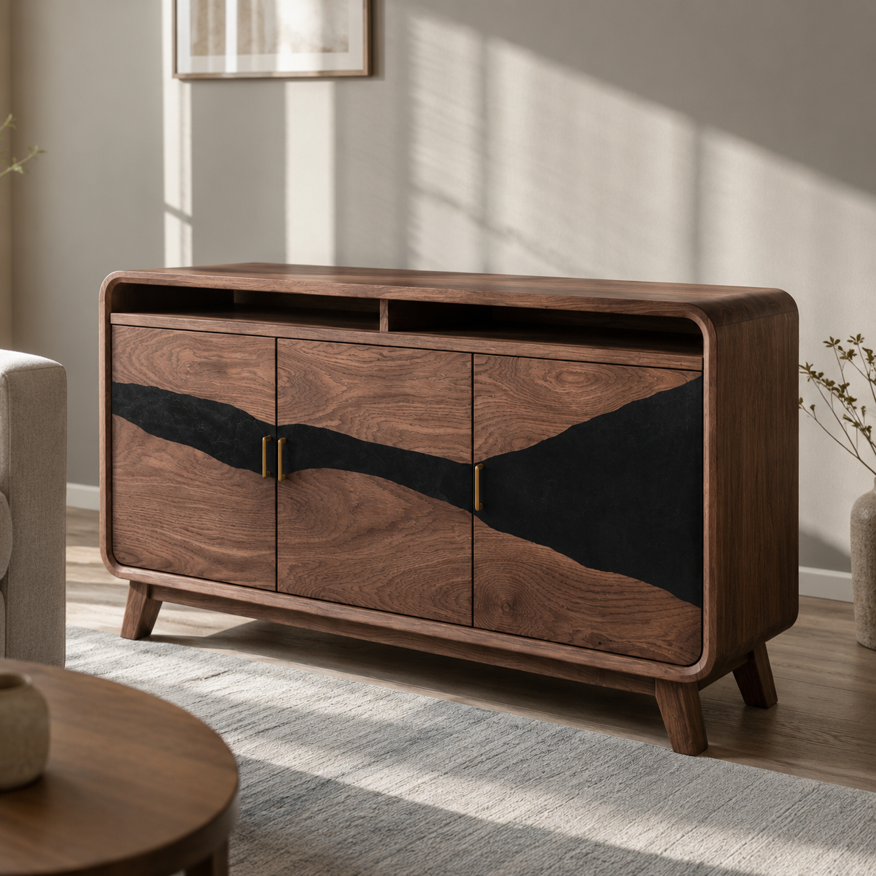Silvane Live Edge Solid Wood Sideboard Console For Living Room