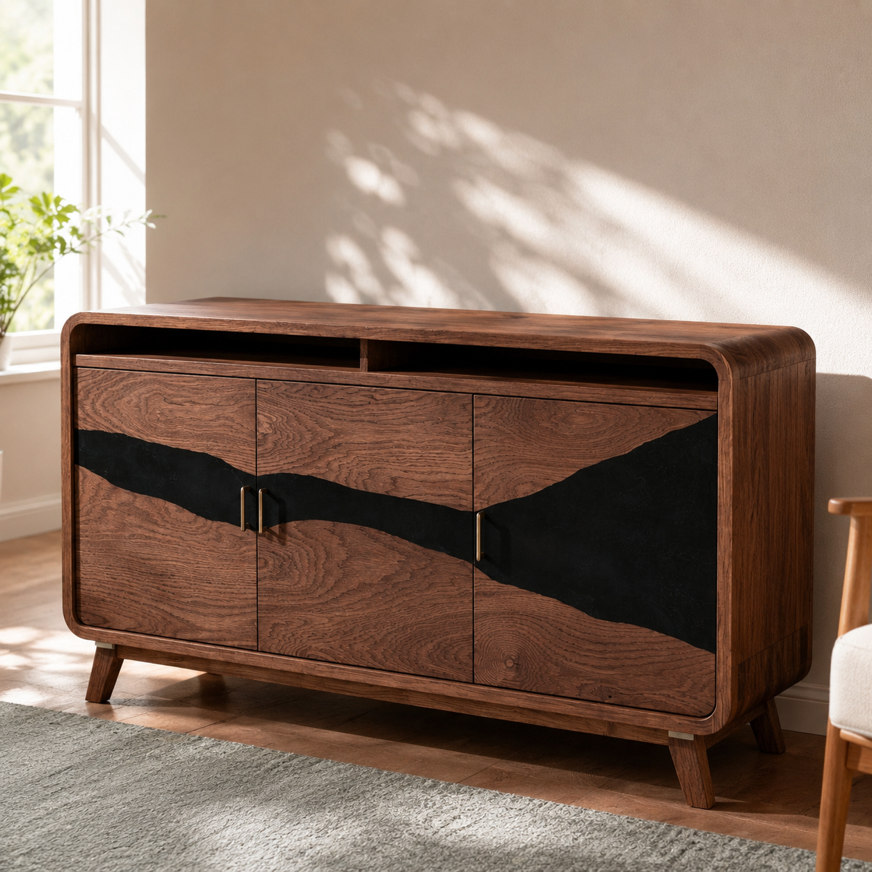 Silvane Live Edge Solid Wood Sideboard Console For Living Room