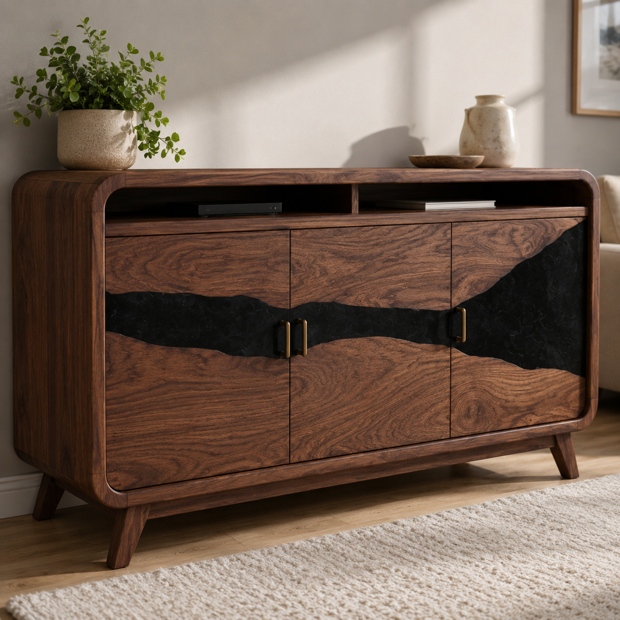 Silvane Live Edge Solid Wood Sideboard Console For Living Room