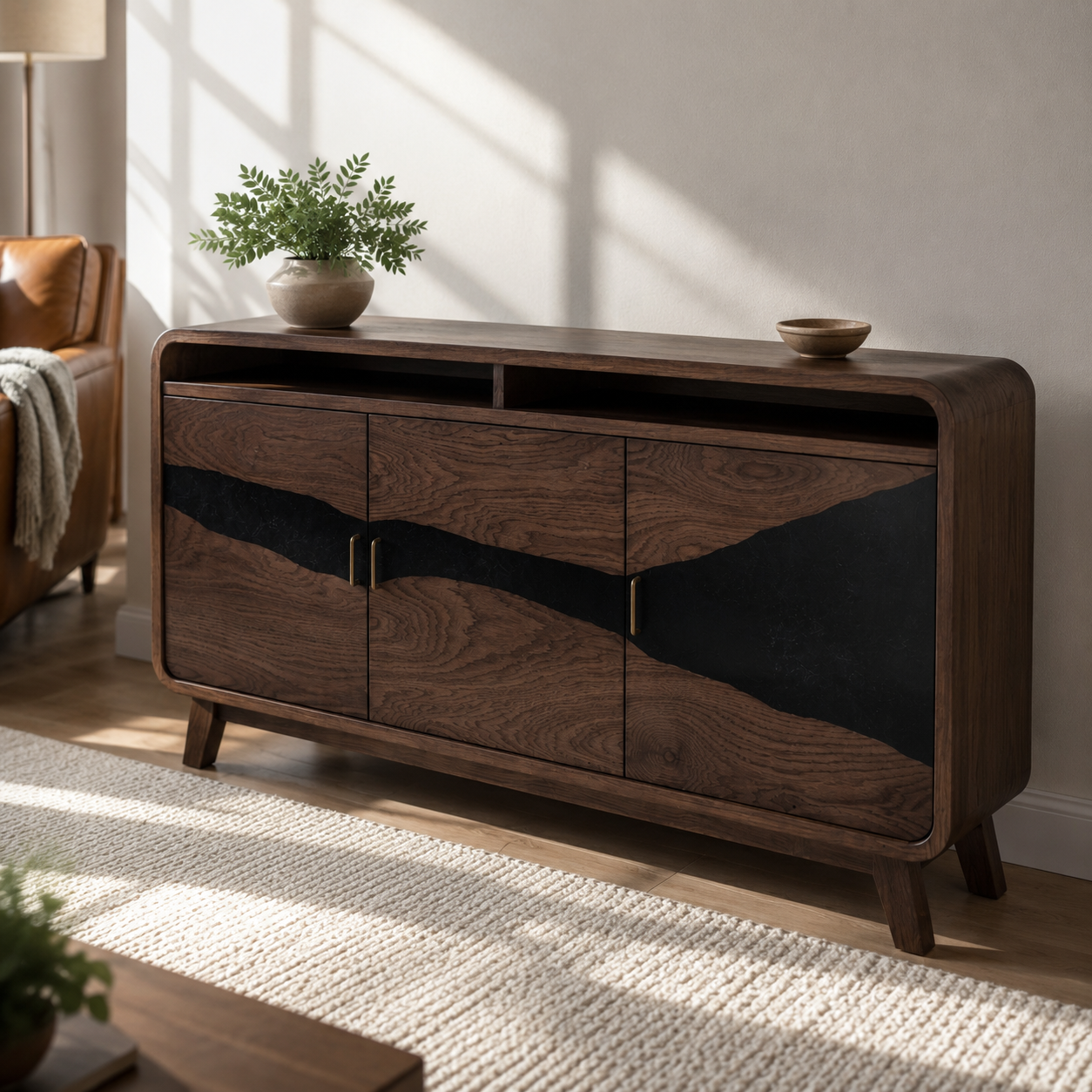 Silvane Live Edge Solid Wood Sideboard Console For Living Room