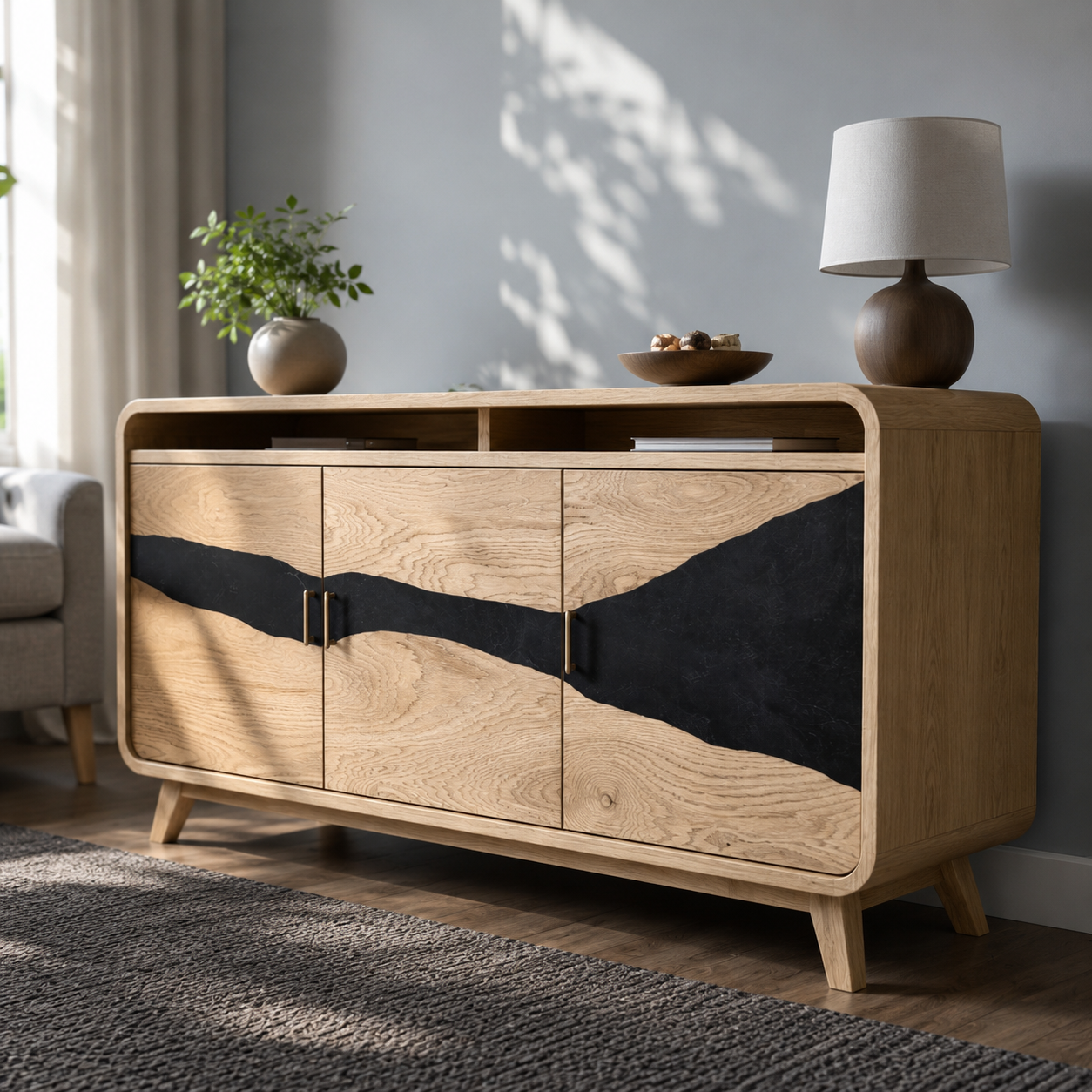 Silvane Live Edge Solid Wood Sideboard Console For Living Room