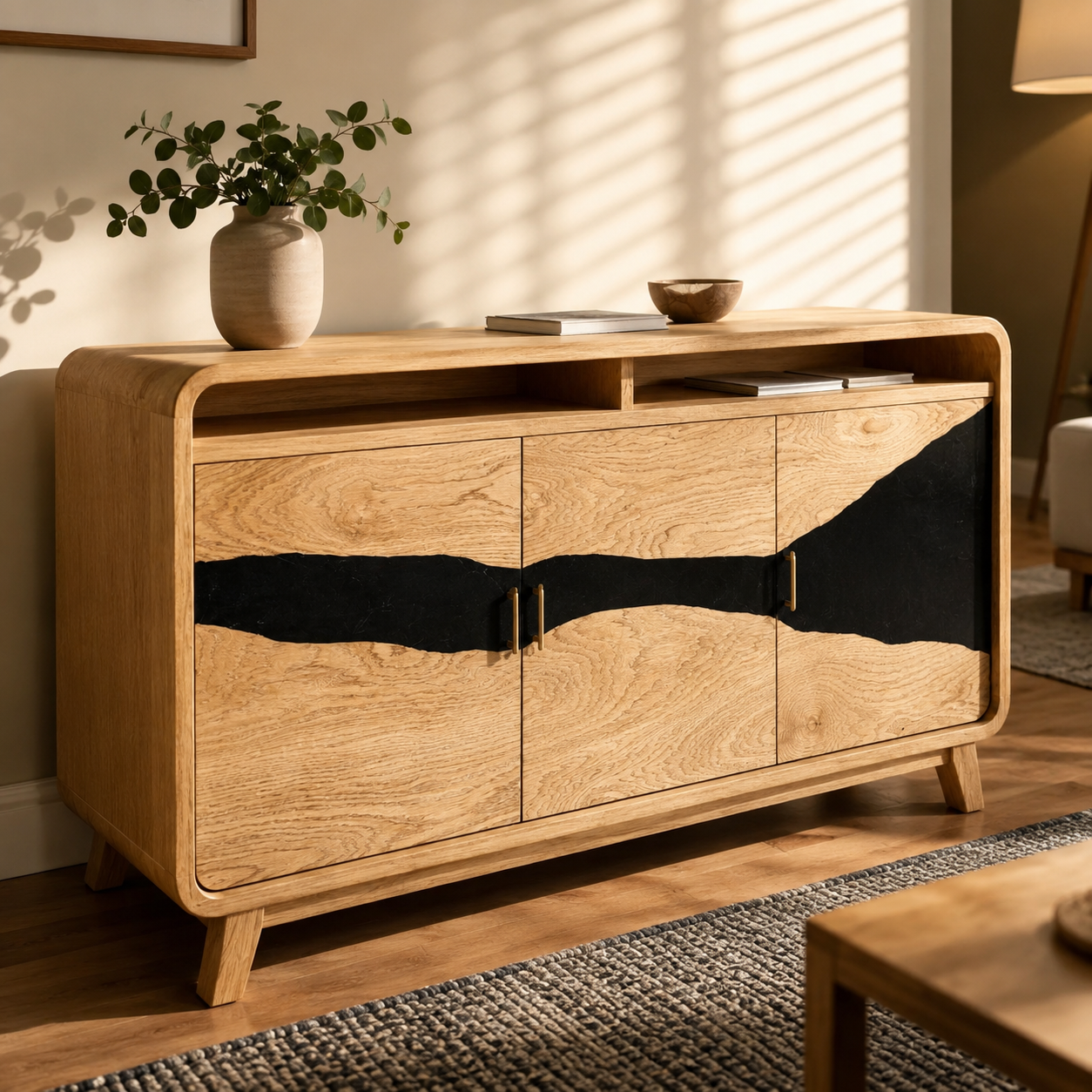 Silvane Live Edge Solid Wood Sideboard Console For Living Room