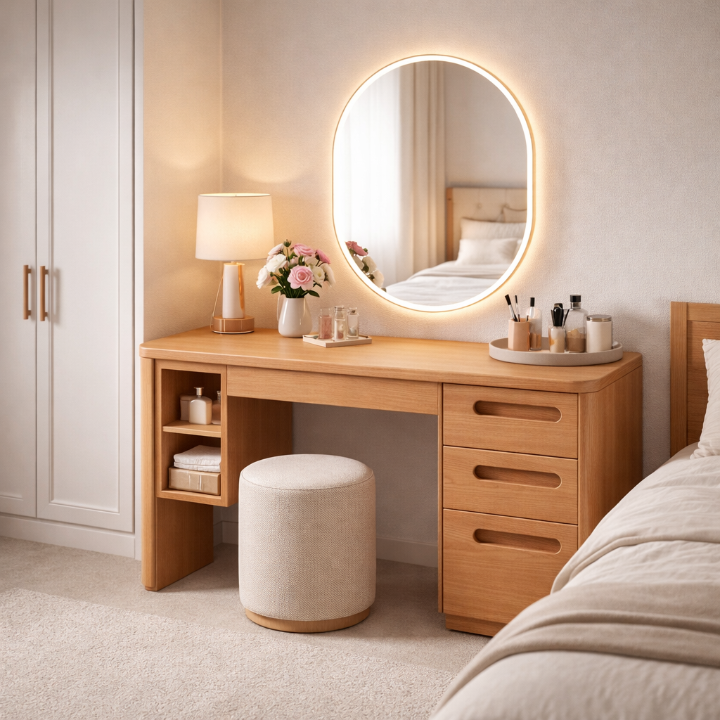 Vanora Solid Wood Vanity Table With Drawer For Bedroom