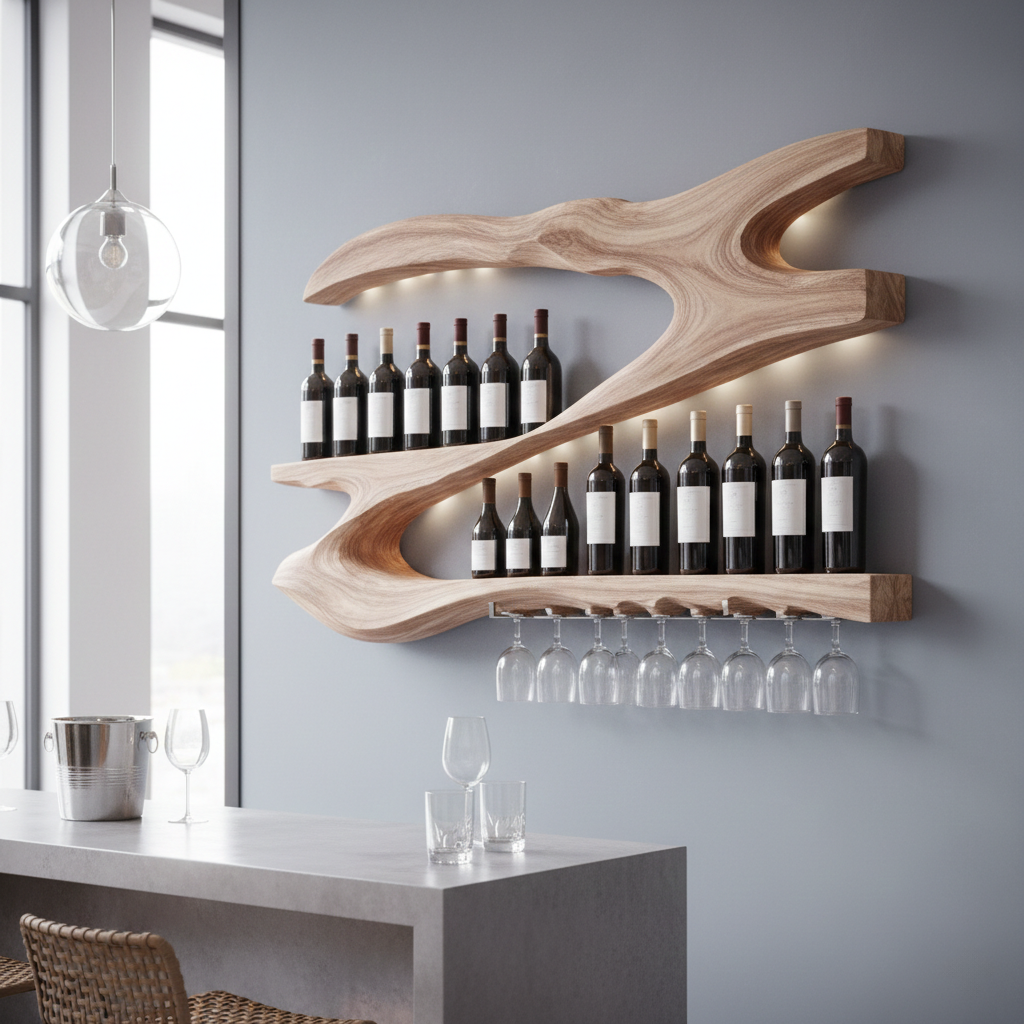 Caskara Solid Wood Wine Holder Shelf For Dining Room