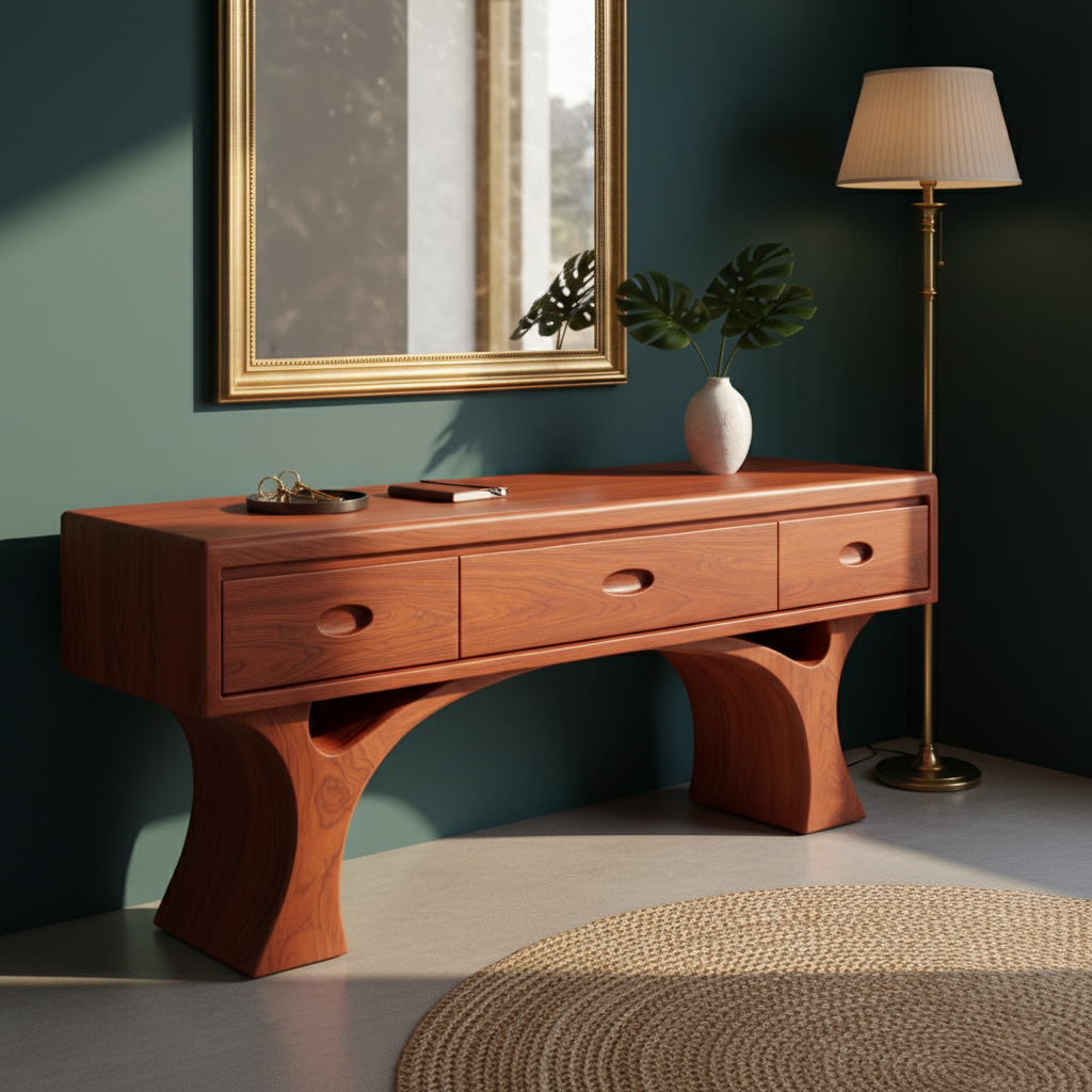 Curvello Curved Base Solid Wood Console Table For Entryway