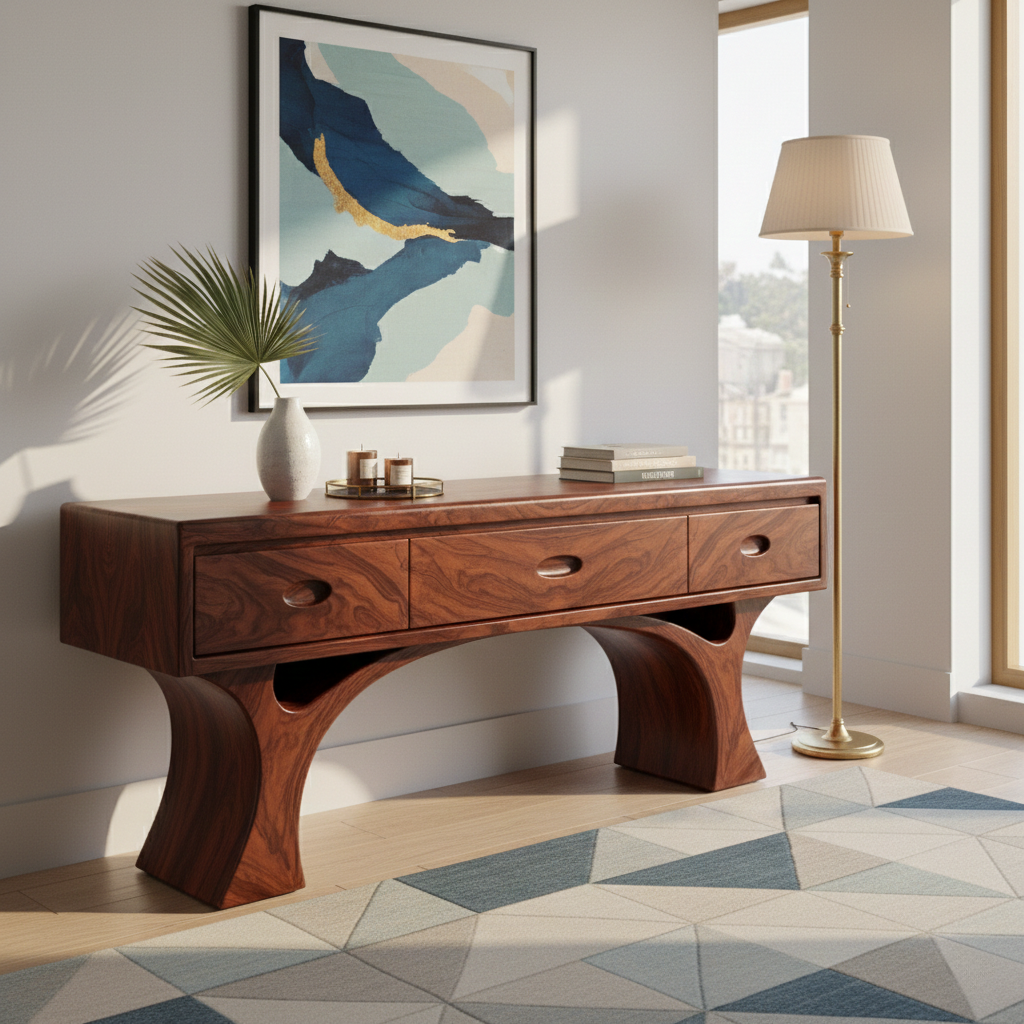 Curvello Curved Base Solid Wood Console Table For Entryway