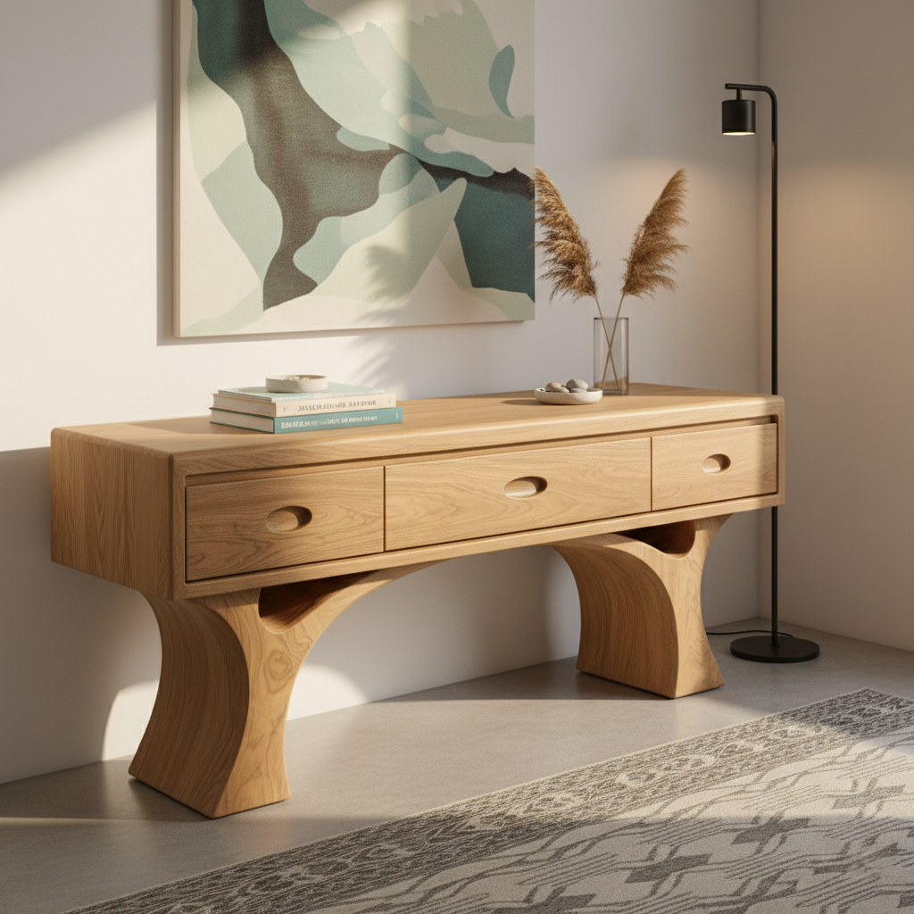 Curvello Curved Base Solid Wood Console Table For Entryway