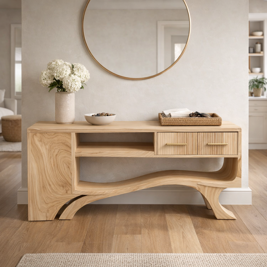 Elegon Curved Solid Wood Coffee Table For Living Room