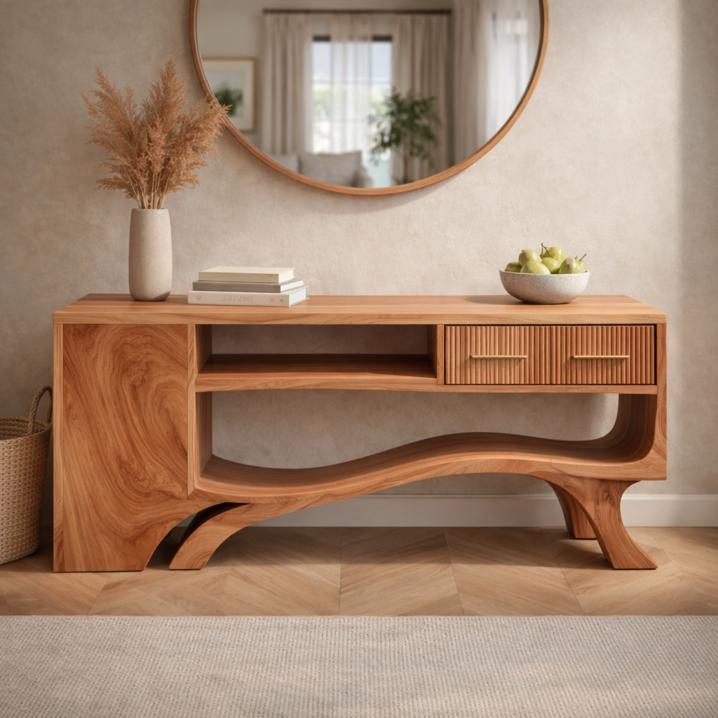 Elegon Curved Solid Wood Coffee Table For Living Room