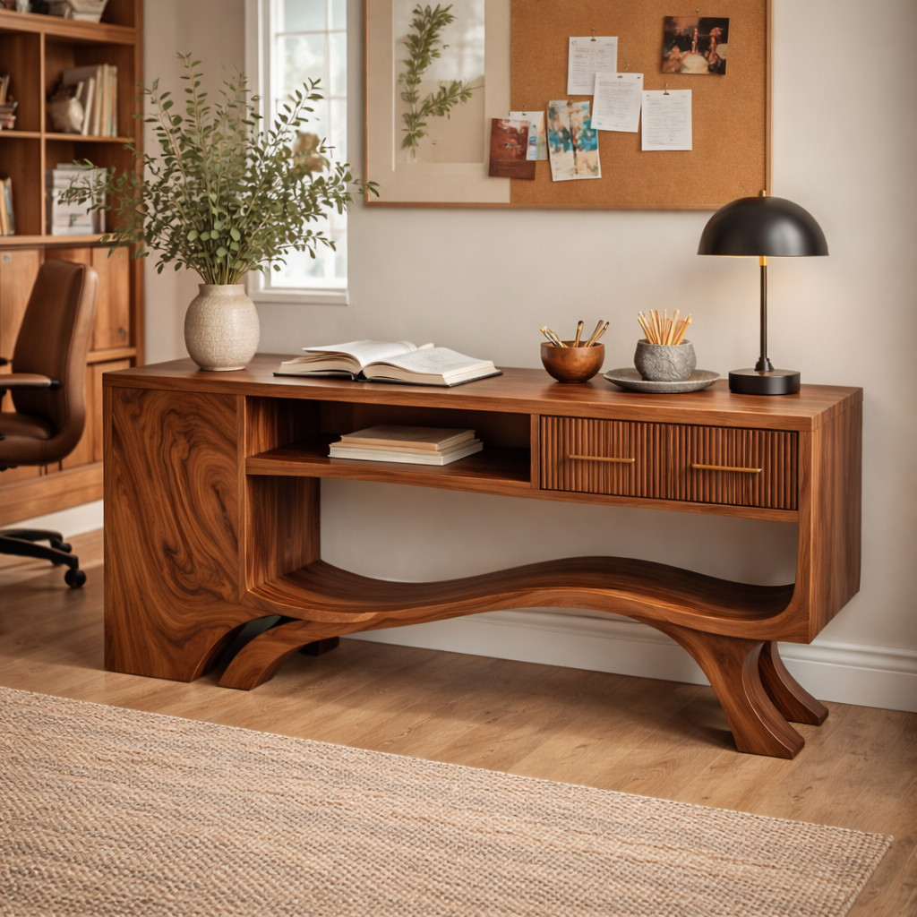 Elegon Curved Solid Wood Coffee Table For Living Room