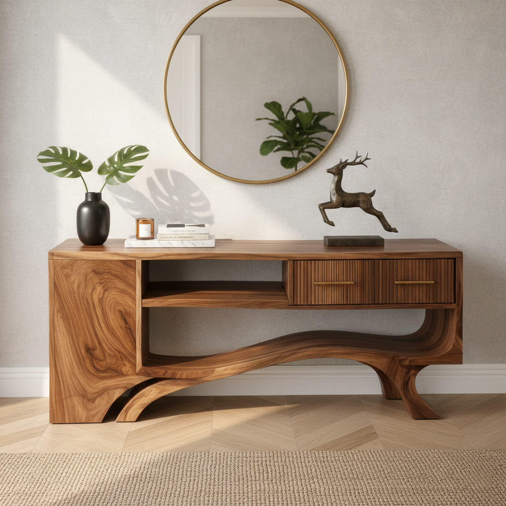 Elegon Curved Solid Wood Coffee Table For Living Room