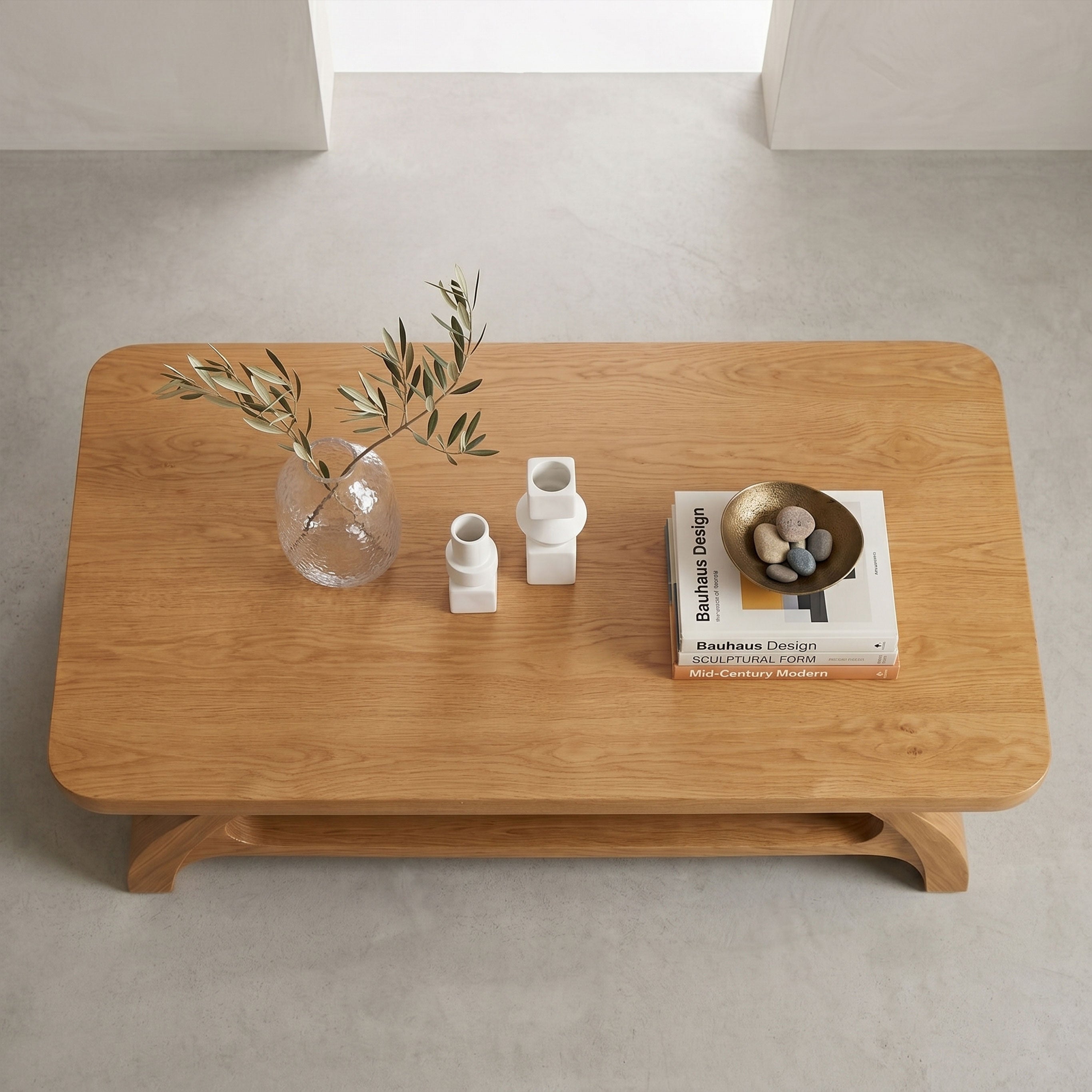 Sculptural Wooden Coffee Table with Open Shelf and Organic Design