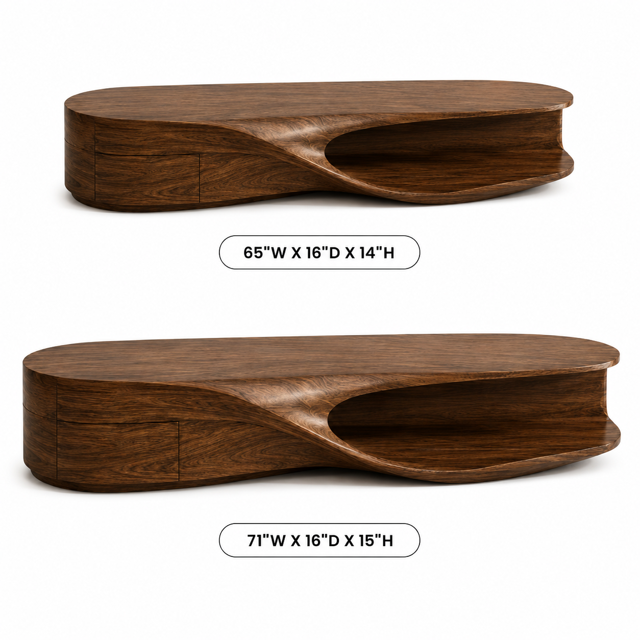 Flowen Sculptural Solid Wood Media Console For Living Room