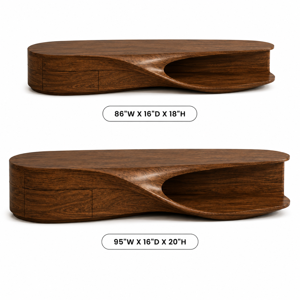 Flowen Sculptural Solid Wood Media Console For Living Room