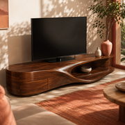 Flowen Sculptural Solid Wood Media Console For Living Room