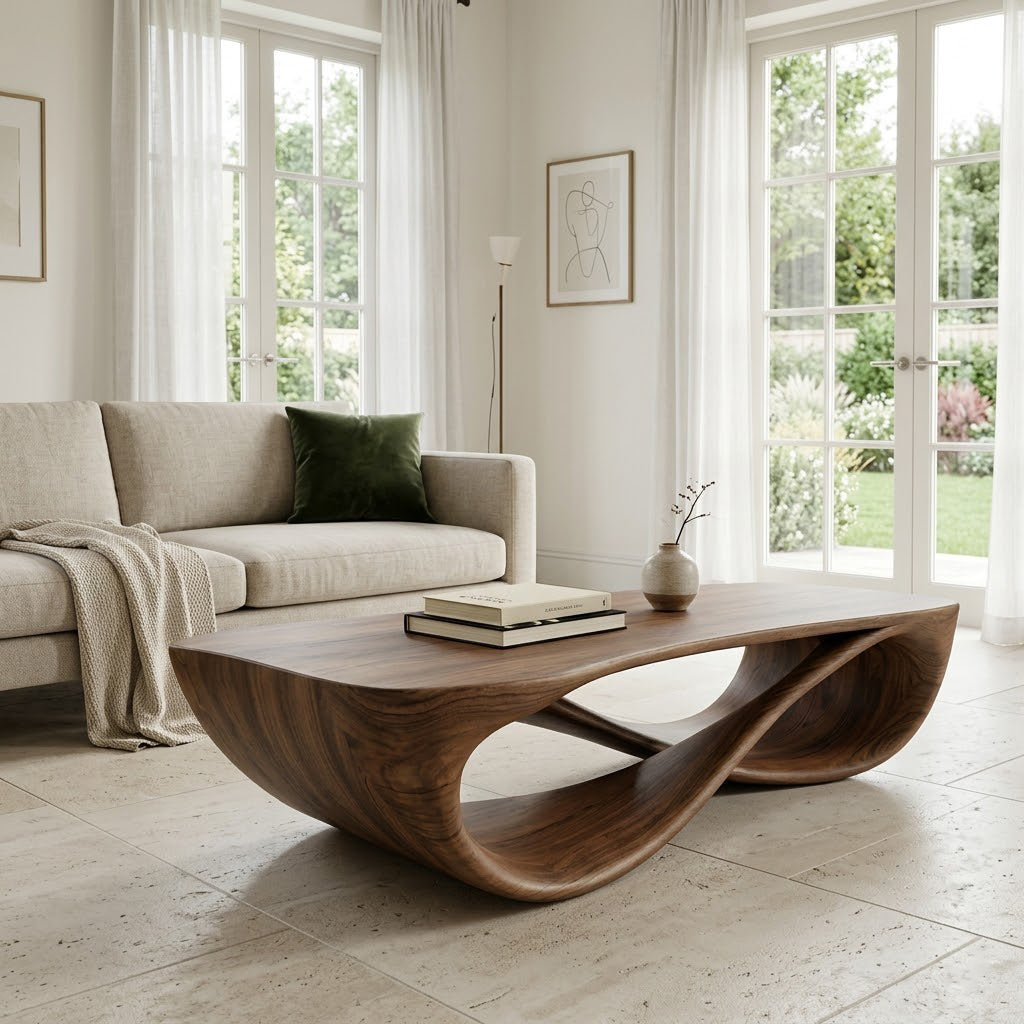 Serpentine Open Base Solid Wood Coffee Table
