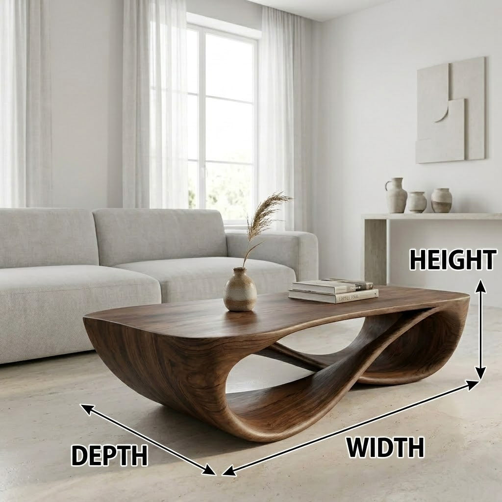 Serpentine Open Base Solid Wood Coffee Table For Living Room