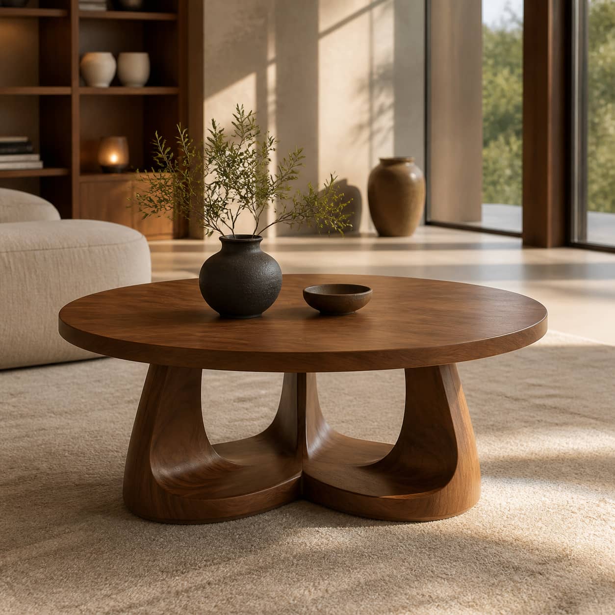 Silas Sweeping-Arch Solid Wood Coffee Table For Living Room
