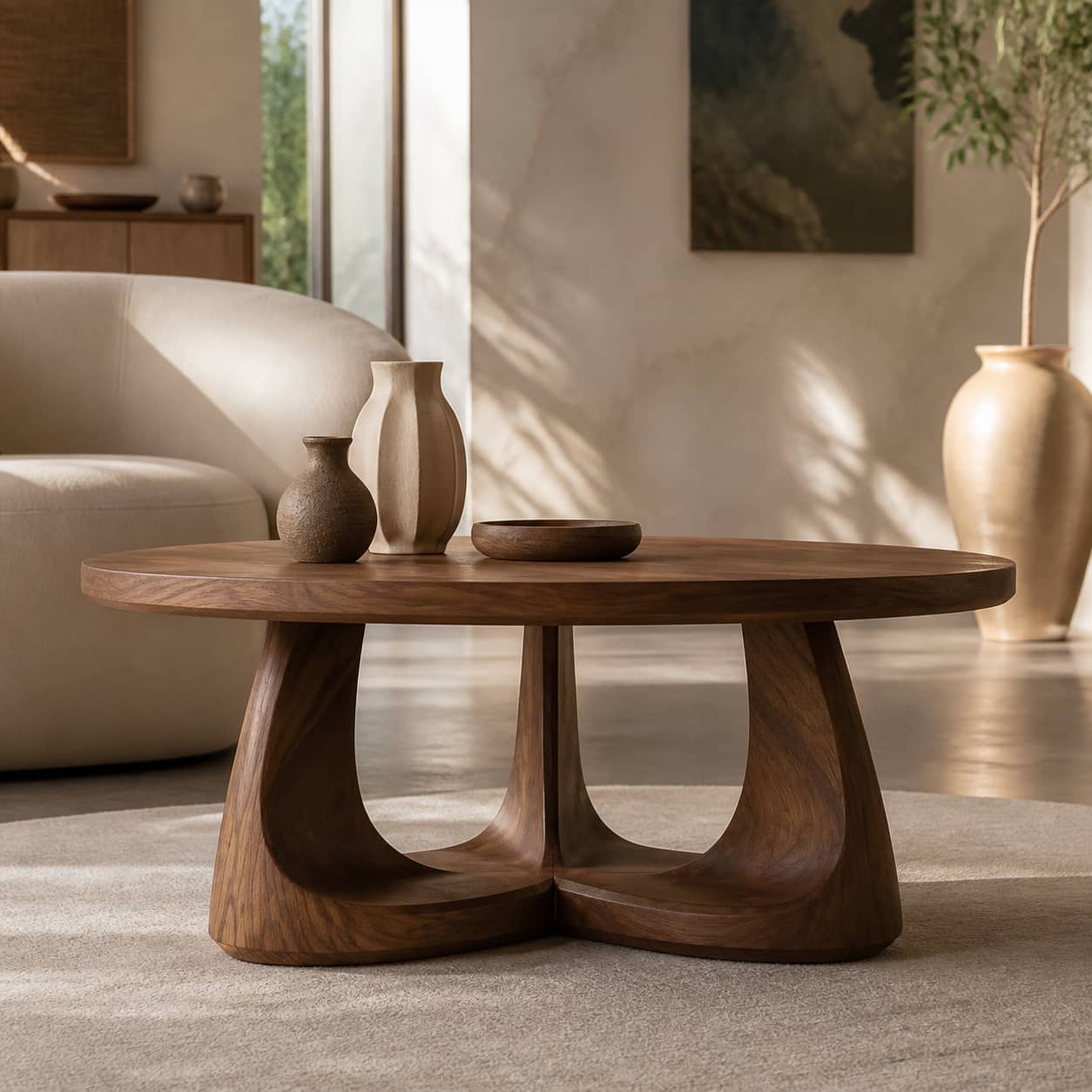 Silas Sweeping-Arch Solid Wood Coffee Table For Living Room