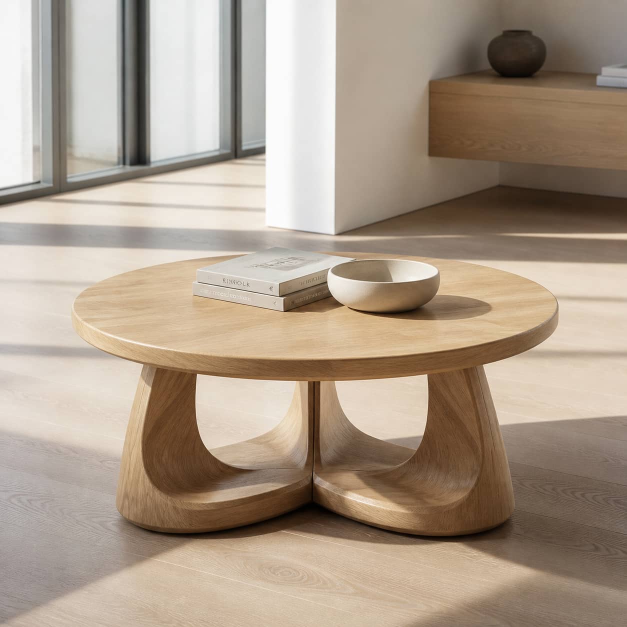 Silas Sweeping-Arch Solid Wood Coffee Table For Living Room