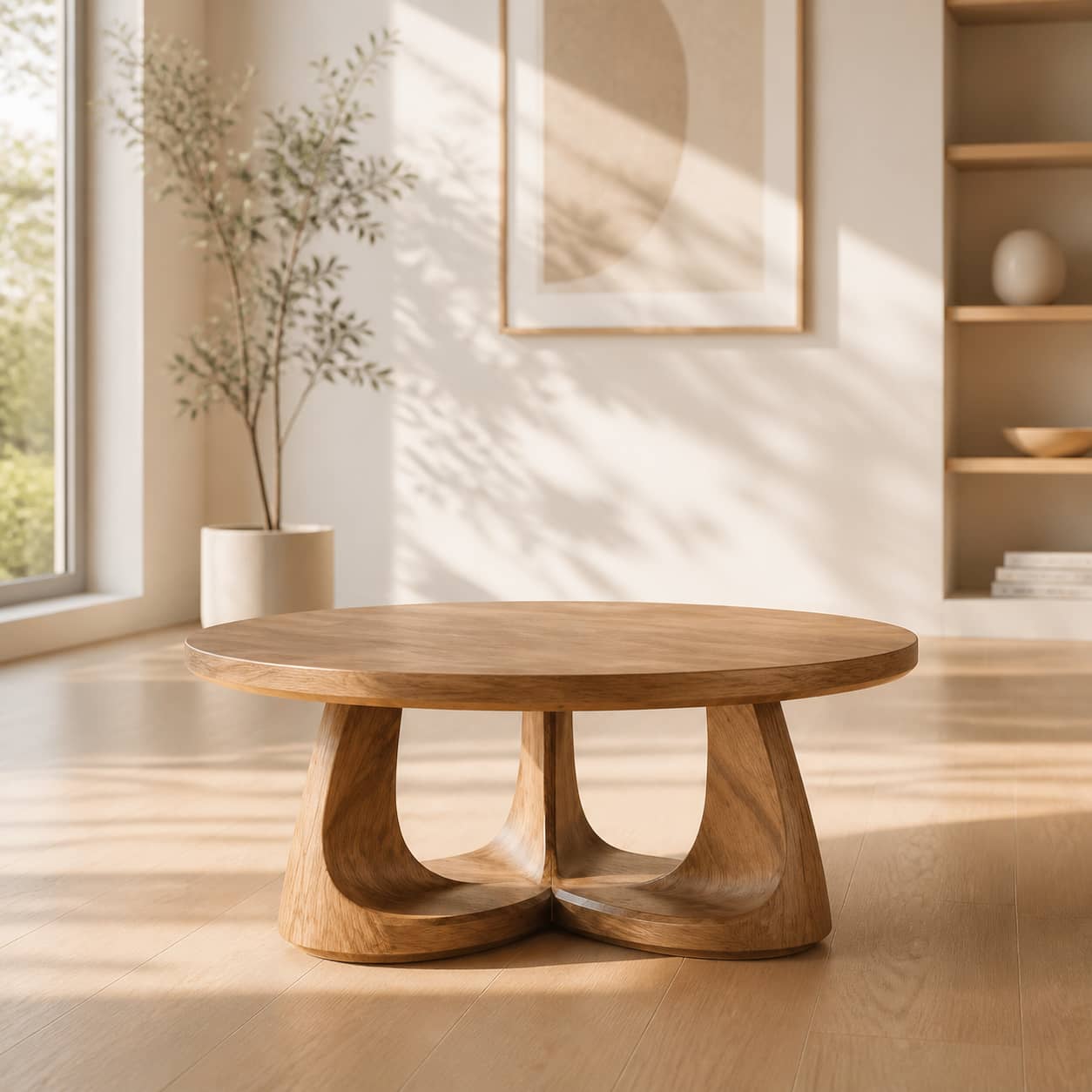 Silas Sweeping-Arch Solid Wood Coffee Table For Living Room