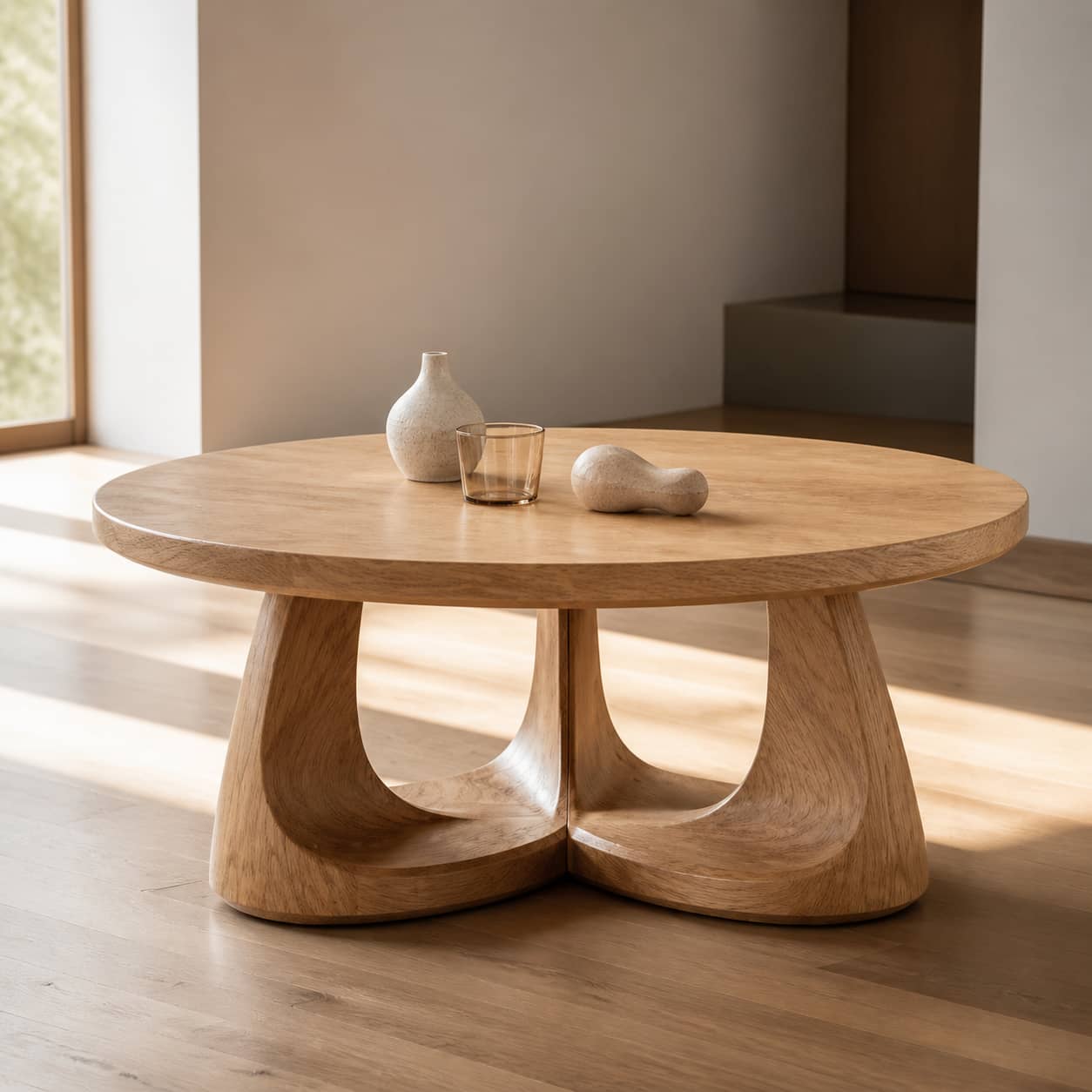 Silas Sweeping-Arch Solid Wood Coffee Table For Living Room
